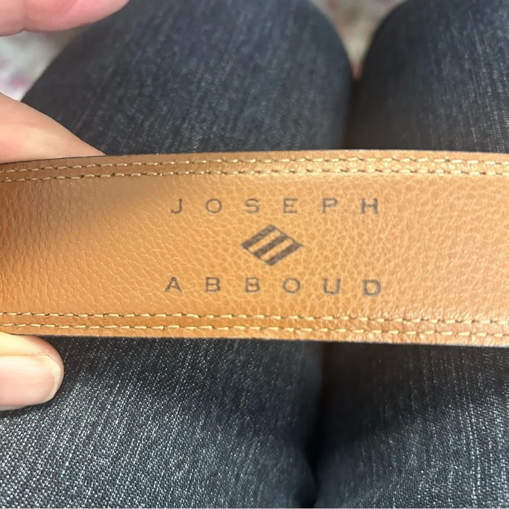 Joseph Abboud Camel Tan Leather Dress Belt 44/110 Brushed Nickel Buckle Classic